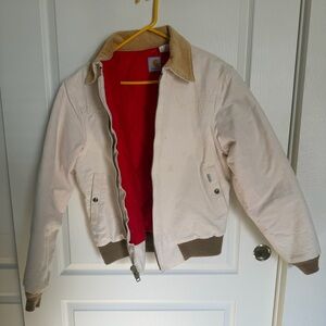 VINTAGE Carhartt Santa Fe Work Jacket in Cream with Red Lining SzM